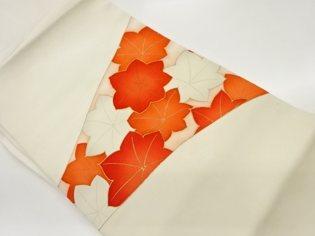 塩瀬金彩金駒刺繍手描き紅葉模様名古屋帯